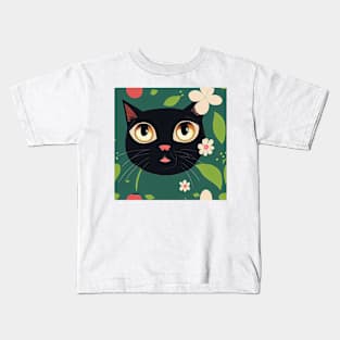 Cute Happy Black Cat Pattern Kids T-Shirt